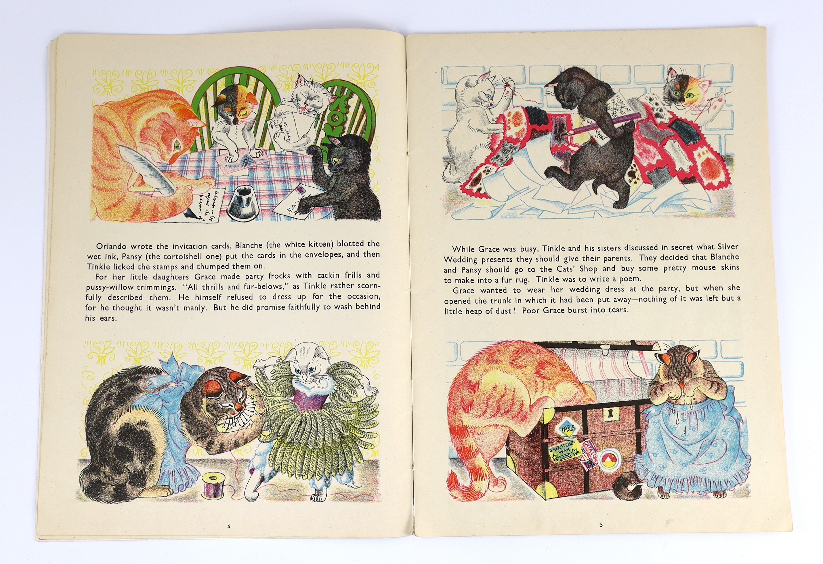 Hale, Kathleen - Orlando (the Marmalade Cat). Becomes a Doctor. First edition, coloured pictorial title and coloured illus. throughout. publisher's coloured pictorial wrappers, folio.
